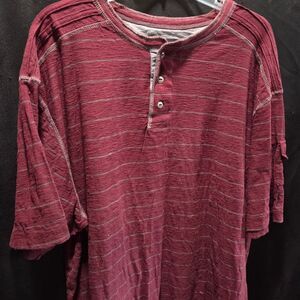 Modern Culture Striped Henley Shirt Maroon Short Sleeve Casual Top Men's 5XL